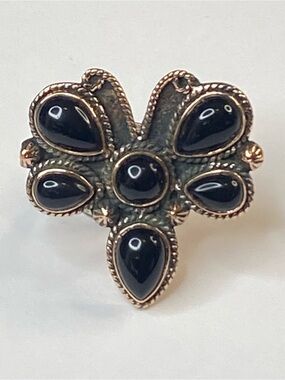 Solid Copper Black Onyx Butterfly Adjustable Ring Boho Southwestern